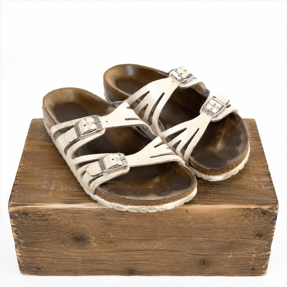 Birkenstock Granada White Leather Cutout Slide Sandal Womens Size 38 7 Comfort